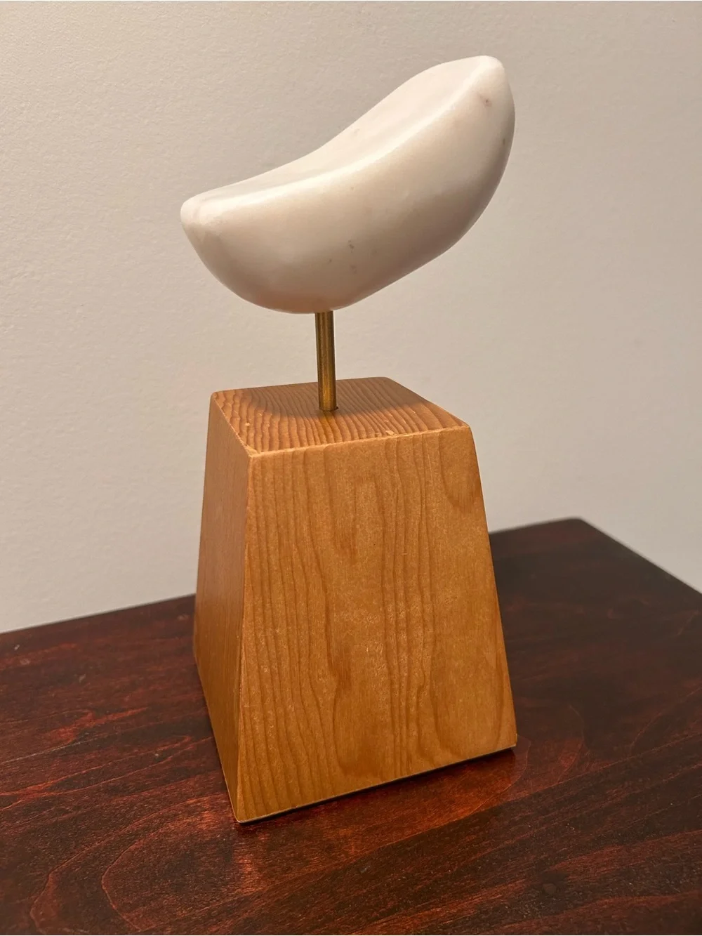 Crate & Barrel Lockhart marble bean tabletop sculpture wood brass